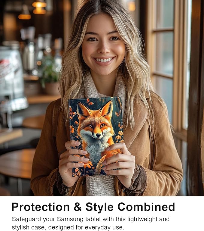 Case for Samsung Galaxy Tab S10 FE/ S9 FE 5G 10.9 Inch/Tab S9 11 Inch, Slim PU Leather Stand Cover with Auto Wake/Sleep, Multi-Angle Viewing & Shockproof, Fox Flowers