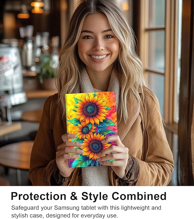Case for Samsung Galaxy Tab S10 Ultra/Galaxy Tab S9/S8 Ultra 14.6-Inch, Slim PU Leather Stand Cover with Auto Wake/Sleep, Multi-Angle Viewing & Shockproof, Three Sunflowers