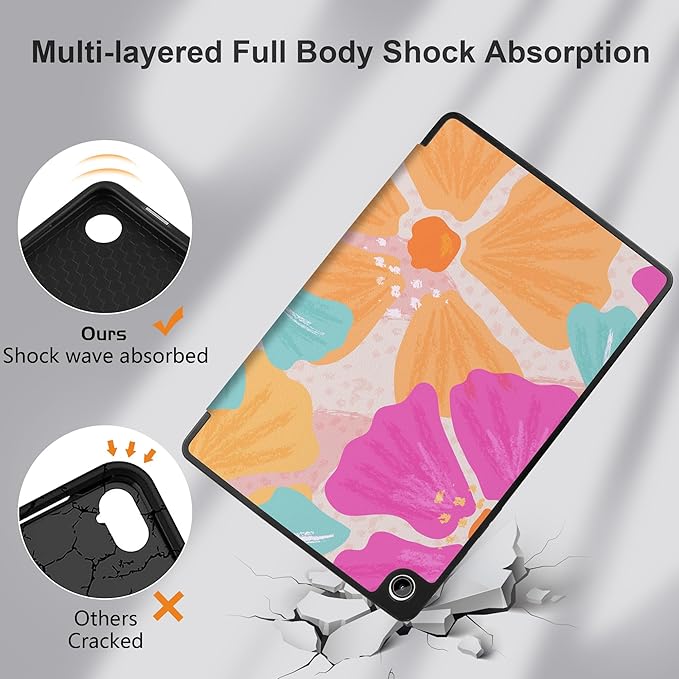 MEEgoodo Case for Samsung Galaxy Tab A9 Plus 11 inch Cover 2024 2023 with S Pen Holder, A9+ Smart Tablet Cases with Leather Trifold Stand+Soft TPU Back Shell+Smart Auto Wake/Sleep, Hand-Drawn Blossom