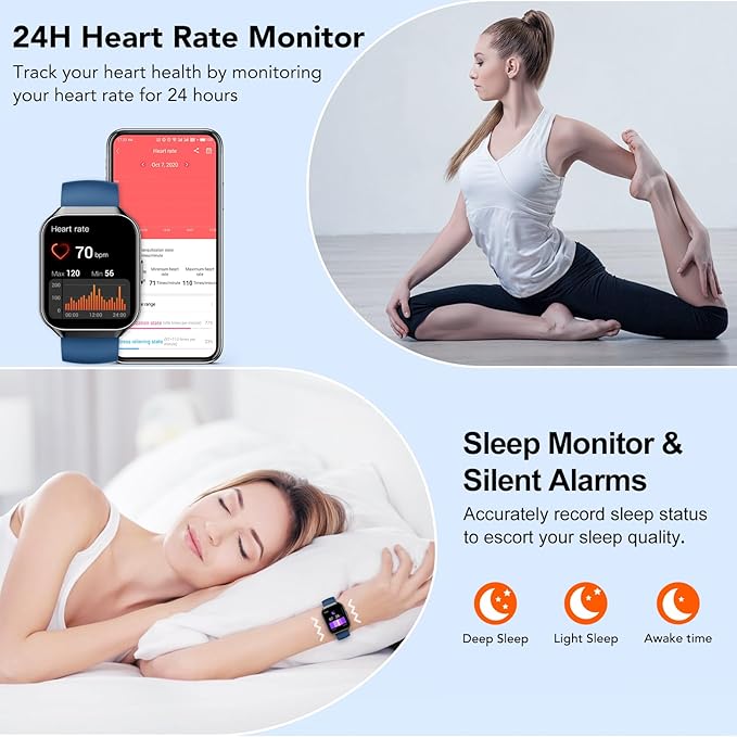 Smart Watch, 1.96" TFT-LCD Smartwatch for Men Women IP68 Waterproof, 110+Sport Modes, Fitness Activity Tracker, Heart Rate Monitor Sleep Step Counter for Android iPhone, Midnight Blue