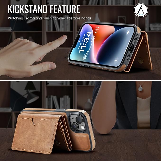 Asuwish Phone Case for iPhone 14 6.1 inch Wallet Magnetic Detachable Cell Cover with Wireless Charging and RFID Blocking Credit Card Holder Flip Stand iPhone14 5G i i-Phone i14 14Case Women Men Brown