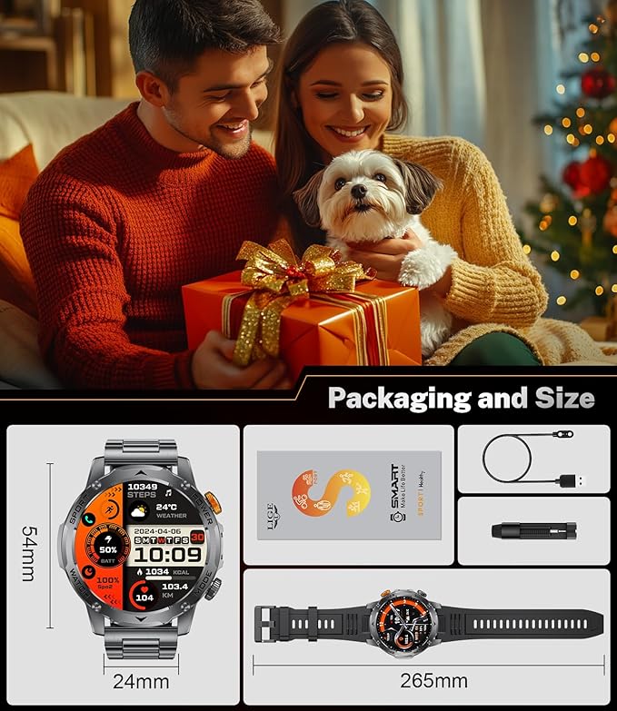 LIGE Smart Watch for Men (Make/Answer Calls) with 1000mAh, 1.75" HD Screen Smartwatch with Flashlight, Heart Rate/Sleep Monitor, IP68 Waterproof, 100+ Sports Modes for Android iOS, 3 Straps