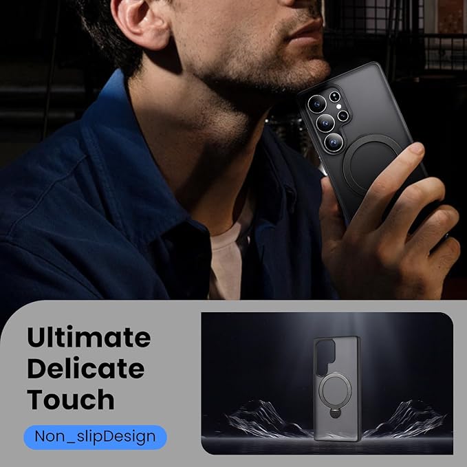 360° Rotatable Stand for Samsung Galaxy S25 Ultra Case Magnetic with Screen Protector X1 & Camera Lens Protector*1, Compatible with MagSafe, 16FT Mil-Grade Shockproof for S25 Ultra Case 6.9", Black