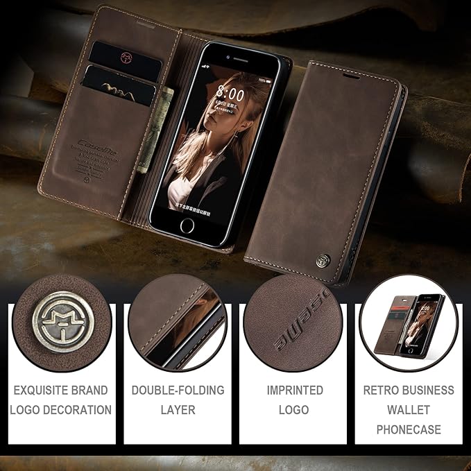 for iPhone 6 / 6S Case, Flip Wallet Leather Case with Card Holder Magnetic Closure Shockproof Kickstand Protective Phone Cases Cover for iPhone 6S,Coffee