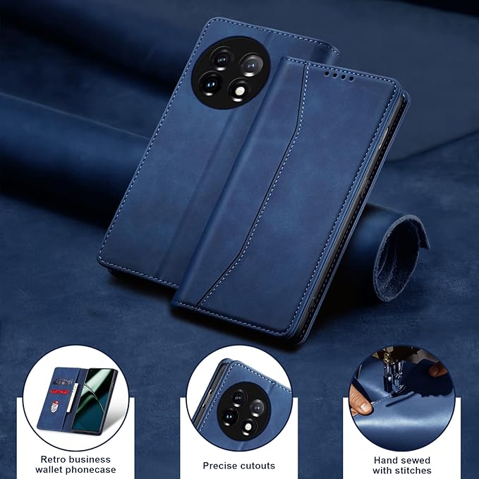 Jasonyu Flip Wallet Case for OnePlus 11 5G,Leather Magnetic Folio Cover with Card Holder,Kickstand - TPU Shockproof Durable Protective Phone Case,Blue
