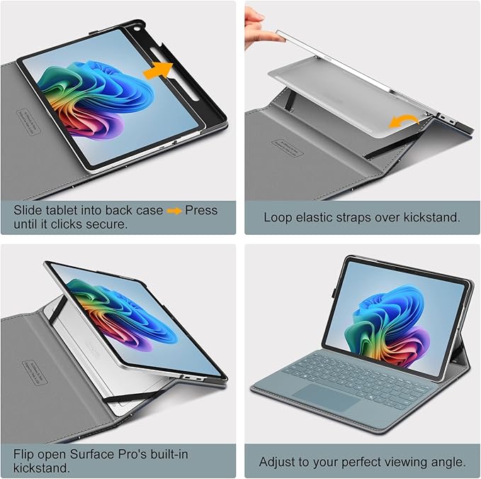 Fintie Case for Microsoft Surface Pro 12 Inch 1st Edition (2025), Multiple Angle Viewing Portfolio Business Cover with Pocket & Stylus Holder, Compatible with Type Cover Keyboard (Navy/Black)