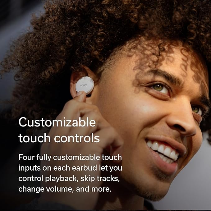 Denon PerL Pro True Wireless Earbuds - Adaptive Active Noise Cancelling, Personalized Sound with Masimo Adaptive Acoustic Technology, Spatial Audio, 32Hr-Battery Life, Wireless Charging, White
