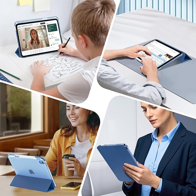 MoKo for iPad (A16) 11th Generation Case 11 Inch 2025, iPad 10th Gen Case 10.9 Inch 2022 with Pencil Holder, Slim Light Trifold Protective Cover with Hard PC Translucent Back Shell,Dark Sea Blue