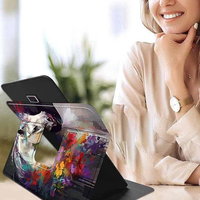 for Walmart Onn 10.4" Tablet Pro 2023 (Model:100110603) Case Dluggs 360 Degree Rotating Smart Protective Stand Cover for Walmart Onn 10.4 Inch Pro Tablet-Flowers and White Horses