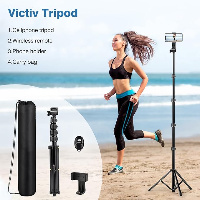 70" Phone Tripod with Remote & Holder, Portable Cell Phone Stand, Selfie Stick for Video Recording, Compatible with iPhone 14/13 Pro Max/Android/Camera