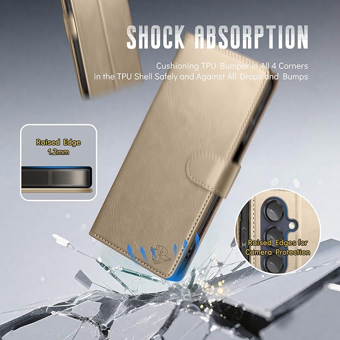 Wallet Case for Samsung Galaxy S25 5G Magnetic Flip Leather Folio Cover with RFID-Blocking Credit Card Holder, Women Men Protective Phone Case Compatible with Samsung S25, Golden