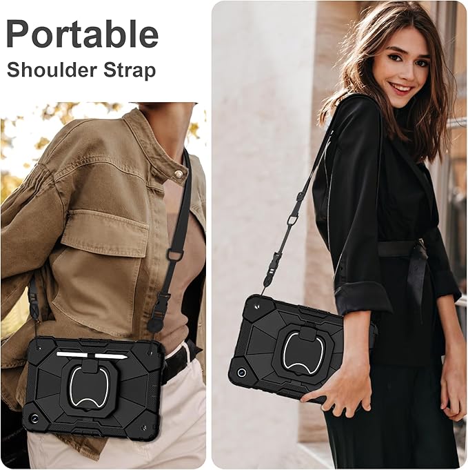 for Galaxy Tab A9 Plus Case 11 Inch, Rugged Case for Samsung Galaxy A9+ Tablet Case with Screen Protector 360 Rotating Stand Shoulder Strap Pen Holder, 2023 Model(SM-X210/X216/218), Black Black
