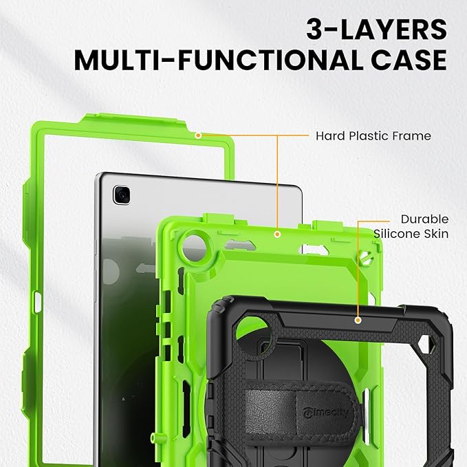 Timecity for Samsung Galaxy Tab A7 10.4 Inch Case 2020/2022, SM-T500/T503/T505/T507/T509 Tablet Case, Durable Sturdy Case with Screen Protector Swivel Stand Hand Shoulder Strap Drop-Proof - Green
