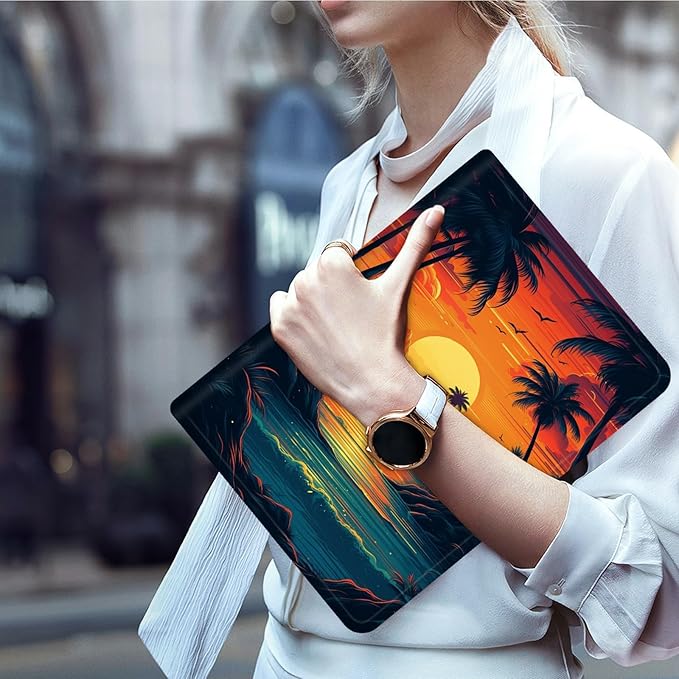 Case for 13 Inch Microsoft Surface Pro 8 (2021 Release) PU Leather Slim Lightweight Multiple Angles Stand Smart Cover with Auto Wake/Sleep for 2021 Surface pro 8 13 Inch, Sunset Beach Ocean Landscape