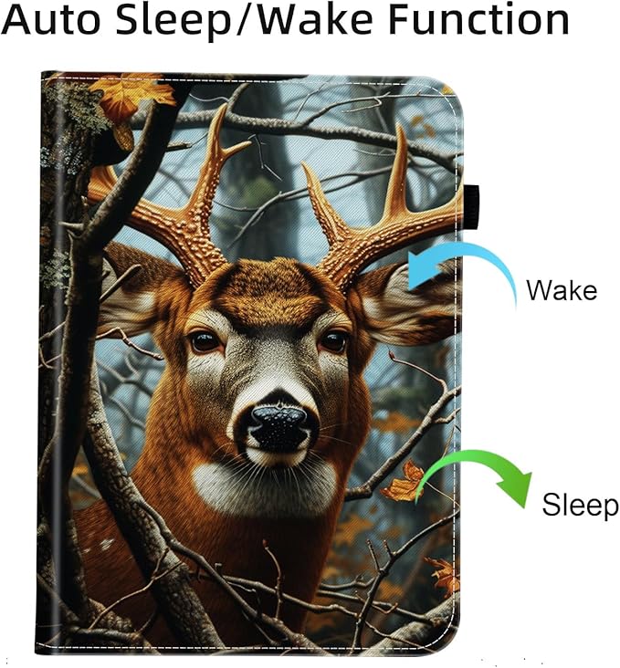 Case for Samsung Galaxy Tab A9 Plus/A9+ 5G 11 Inch 2023 Model (SM-X210/X216/X218),Card Slot PU Leather TPU Case Pen Holder Auto Wake Sleep,Deer in Tree Forest
