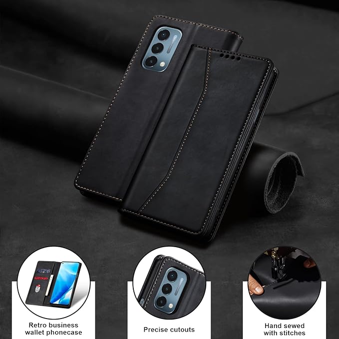 Jasonyu Flip Wallet Case for OnePlus Nord N200 5G,Leather Magnetic Folio Cover with Card Holder,Kickstand - TPU Shockproof Durable Protective Phone Case,Black