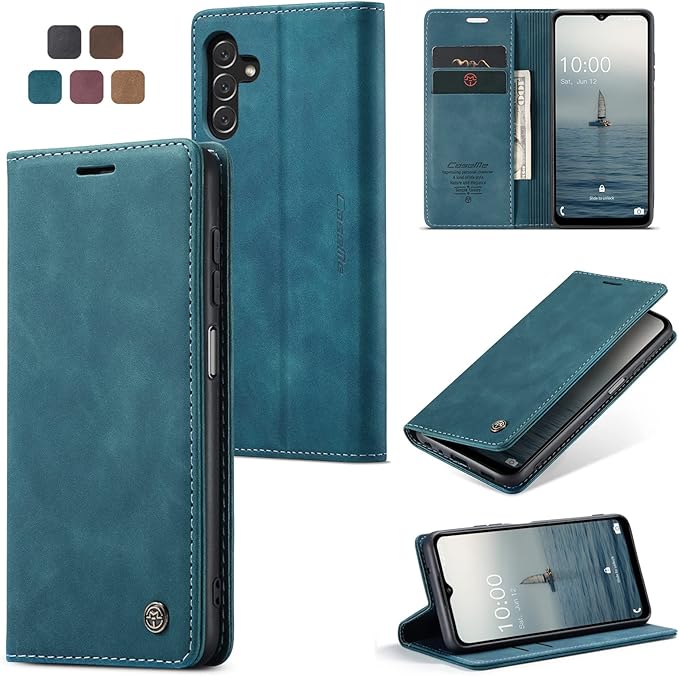 for Samsung Galaxy A14 4G/5G Case, Flip Wallet Leather Case with Card Holder Magnetic Closure Shockproof Kickstand Protective Phone Cases Cover for Galaxy A14 Phone Cover,Blue-Green