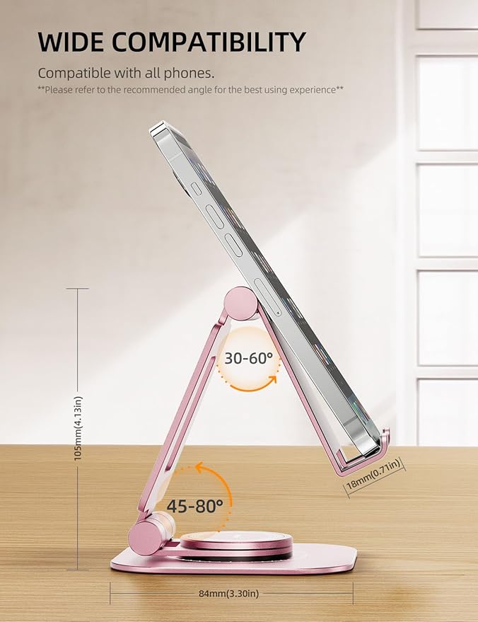 Nulaxy 2-Pack 360 Rotating Phone Stand, Fully Adjustable Foldable Phone Holder, Aluminum Desktop Cradle with Swivel Anti-Slip Base, Office Accessories for All Phones, Black & Rose Gold