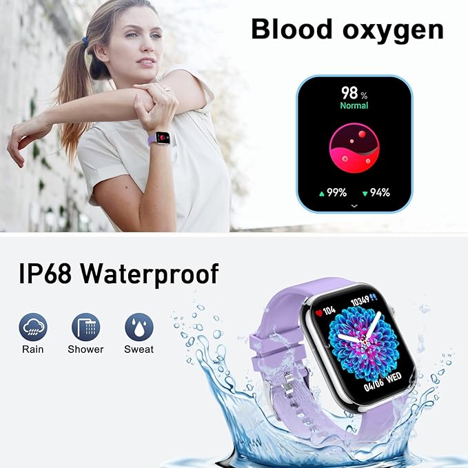 Smart Watch for Men Women Fitness: Waterproof Make/Answer Call Smart Watches for Men Digital Mens watches Step Tracker Smartwatch Android Phones iPhone Samsung Compatible Heart Rate Monitor Purple