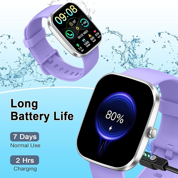 Smart Watch(Answer/Make Call), 1.91" Smartwatch for Men Women, New Fitness Watch with 110+ Sport Modes, Fitness Activity Tracke with Pedometer/Sleep Monitor/Heart Rate/IP68 Waterproof, Silver Purple