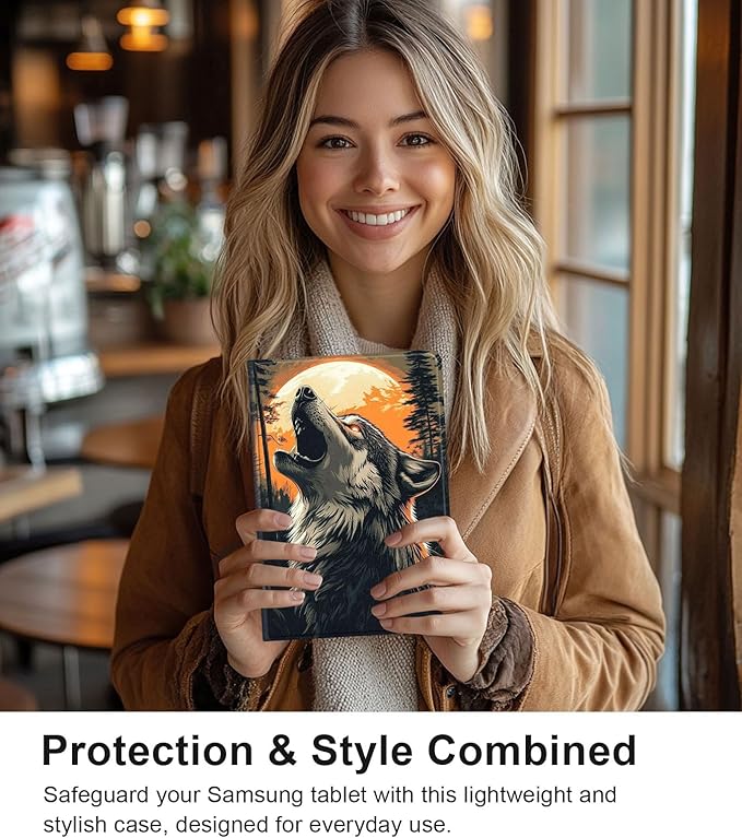 Case for Samsung Galaxy Tab S10 FE/ S9 FE 5G 10.9 Inch/Tab S9 11 Inch, Slim PU Leather Stand Cover with Auto Wake/Sleep, Multi-Angle Viewing & Shockproof, Wolf Howling