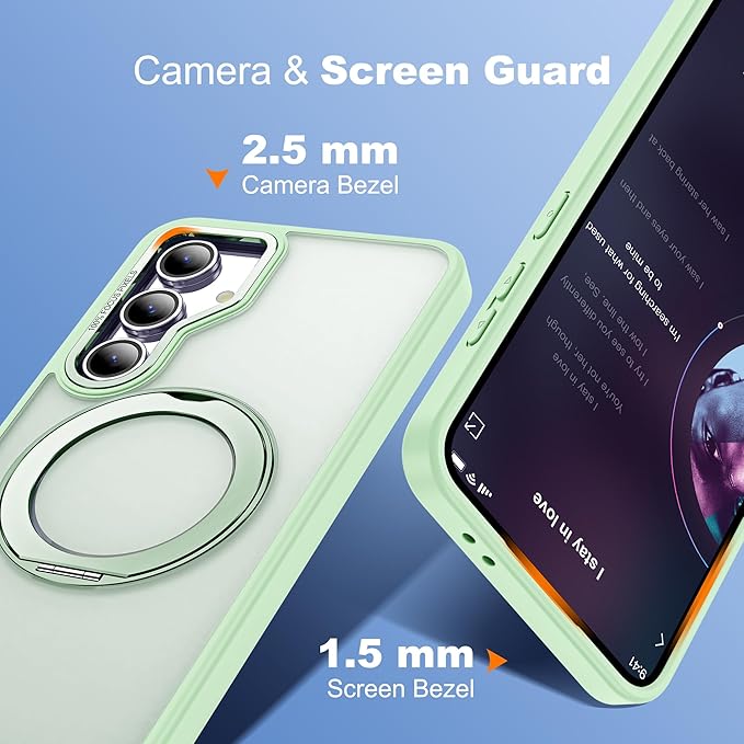 for Samsung Galaxy S24 FE Case with 360° Rotatable Magnetic Ring Stand Compatible with Mag-Safe Military Protection Shockproof Matte Translucent Phone Cases for S24 FE,Green