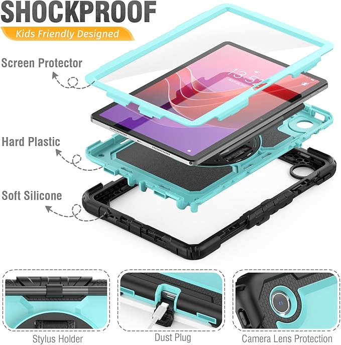 HXCASEAC Case for Lenovo Tab M11/K11 LTE 11’’ with Screen Protector/Pen Holder/Rotating Hand Strap/Stand, Protective M11 Tablet Case (TB-330FU/TB-330XU) Cover 2024, Light Blue