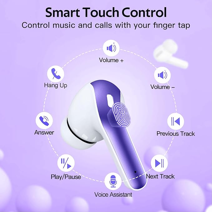 TAGRY 2 Sets X08 Purple and Phantom Purple Bluetooth Headphones True Wireless Earbuds 60H Playback Ear Buds with Wireless Charging Case in-Ear Earbuds with Mic