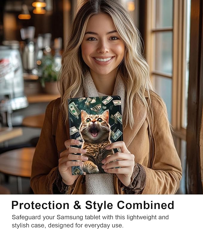 Case for Samsung Galaxy Tab S10 Plus/ S9 FE Plus/ S9 Plus 5G Tablet 12.4'', Slim PU Leather Stand Cover with Auto Wake/Sleep, Multi-Angle Viewing & Shockproof, Excited Cat