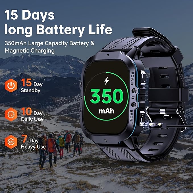 OUKITEL BT20 Military Smart Watches for Men(Answer/Make Calls), 1.96'' Fitness Smart Watches for Android/iPhone, Waterproof Smart Watch with Blood Pressure/Heart Rate/100+ Sport Modes, Watches for Men