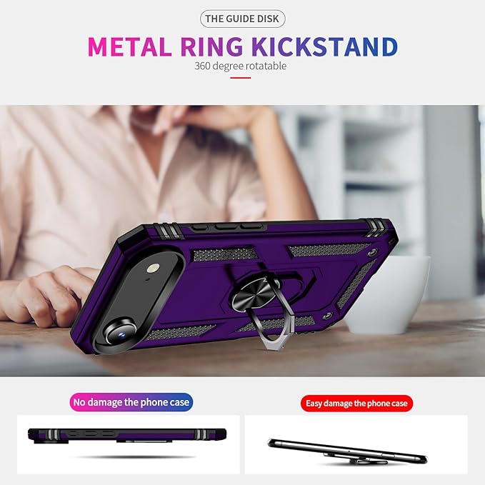 ADDIT Compatible with iPhone 17 Air Case with Tempered Glass Screen Protector, Adjustable Kickstand Ring, Military-Grade Heavy Duty Protection, Shockproof, Anti-Fingerprint,Purple