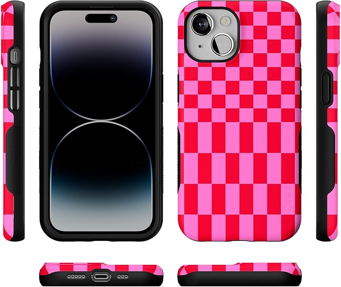 Casely iPhone 14 Case | Vibe Check | Pink Checkerboard | Compatible with MagSafe | Bold Protective Design