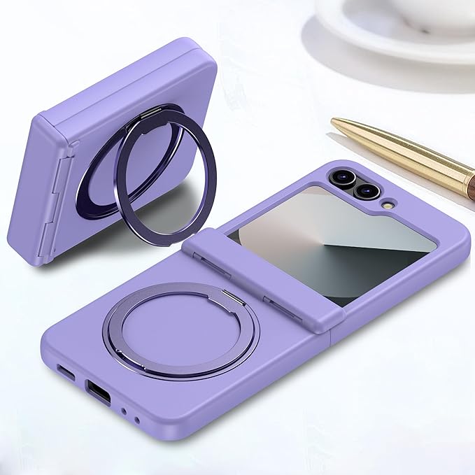 Magnetic Case for Samsung Galaxy Z Flip 6 Compatible with Magsafe, Built-in Kickstand & TPU Hinge Protection Flip 6 Case, Matte PC Cover Ultra Shockproof Phone Case for Z Flip6 (Light Purple)