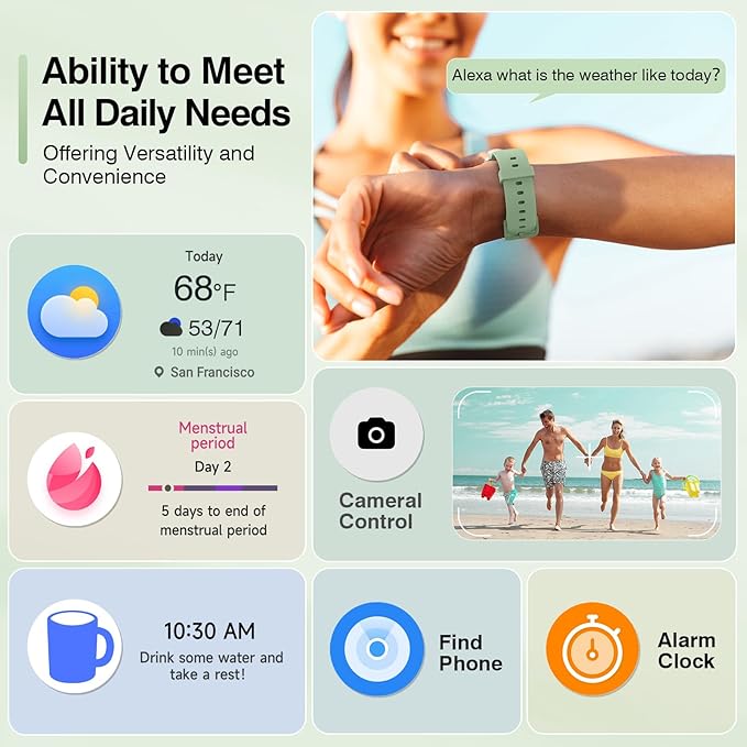 Smart Watches for Women Men, 2025 Smartwatch 1.8'' Alexa Fitness Tracker Smart Watch Compatible for Android iPhone with Bluetooth Call (Answer/Make), IP68 Waterproof Heart Rate/Sleep/SpO2 Monitor 110+