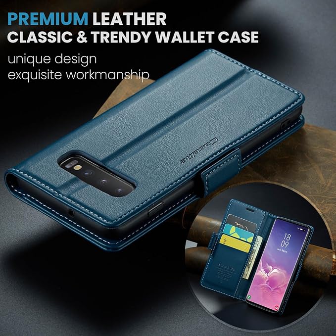 Case for Samsung Galaxy S10 Wallet Case, RFID Blocking PU Leather Flip Folio Cover Card Holder Kickstand Shockproof Phone Case Compatible with Samsung Galaxy S10, Blue