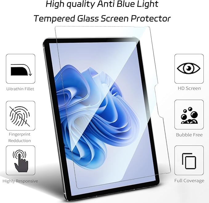 ZenRich [2Pack Anti Blue Light Tempered Glass Screen Protector for Surface Pro 11 /Pro 10 /Pro 9 /Surface Pro 8 /Surface Pro X with Anti-Glare/ 9H Hardness/Bubble Free/Case Friendly, Pen Compatible