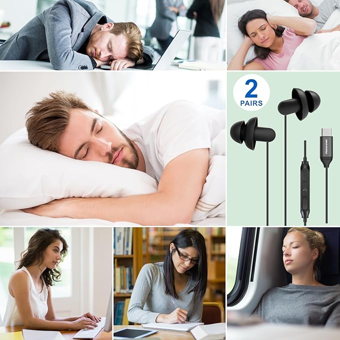 Hearprotek 2 Pairs Sleep Earbuds, USB c Earphones Headphones with Microphone-Silicone Noise Isolation Type c Earbuds Sleep Buds for Android Phone,Ideal for Sleeping, Snoring, Relaxation, Air Travel