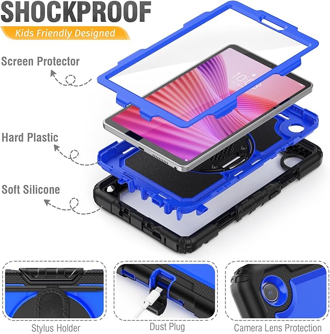 HXCASEAC Case for Lenovo Tab One/Tab K9 2025 (TB-305FU) 8.7 inch, with Screen Protector/Rotating Hand Strap/Sturdy Stand, Protective Cover for Lenovo one Tablet - Blue