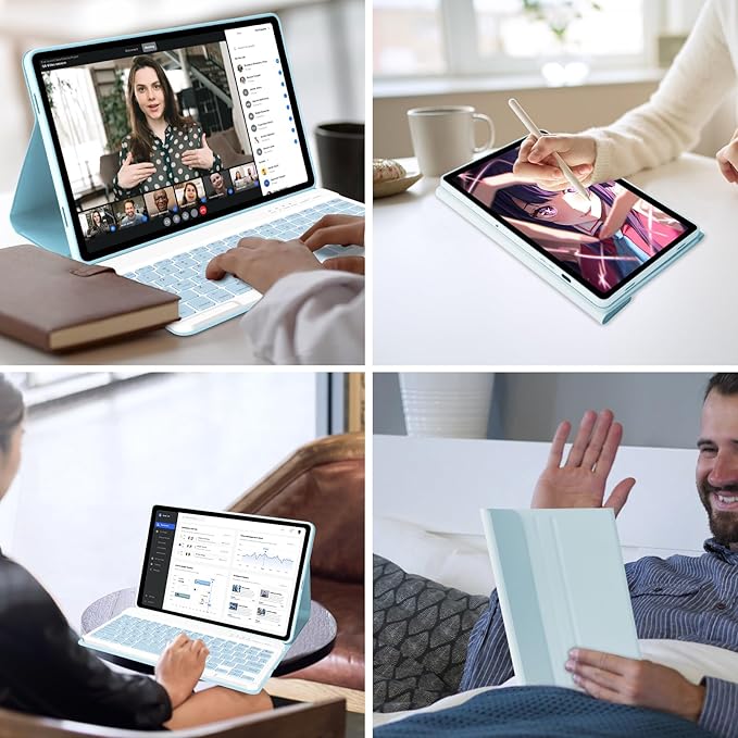 MMK Galaxy Tab A9 Plus Case with Keyboard, Samsung A9 Plus Tablet Case Keyboard (11" 2023, SM-X210/X216/X218), Wireless Detachable-Glacier Blue