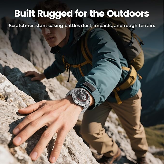 WalkerFit Military Rugged Smart Watch for Men 1.43" AMOLED Smartwatch, Always-on, 3ATM Waterproof for Swim,Accurate HR Sleep Monitor,Bluetooth Call Fitness Watch for iPhone Andriod Compatible, Silver