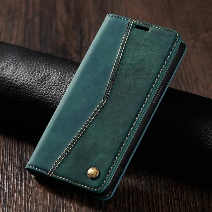 QLTYPRI for iPhone 16 Pro Max Case Wallet with Card Holder, Vintage PU Leather Kickstand Magnetic Closure Shockproof Folio Book Cover Case for iPhone 16 Pro Max - Retro Green