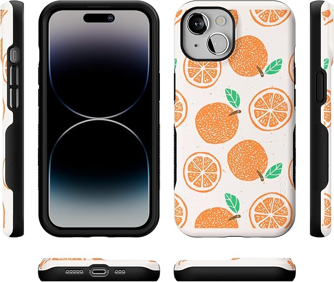 Casely iPhone 14 Case | Main Squeeze | Orange Stamped | Compatible with MagSafe | Bold Protective Design