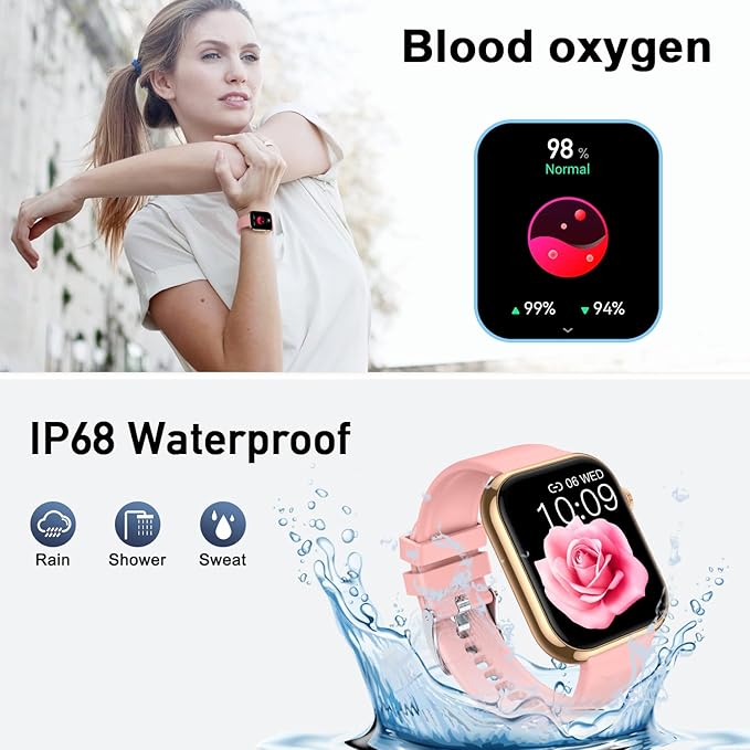 Smart Watch for Men Women Fitness: Waterproof Make/Answer Call Smart Watches for Men Digital Mens watches Step Tracker Smartwatch Android Phones iPhone Samsung Compatible Heart Rate Monitor Pink