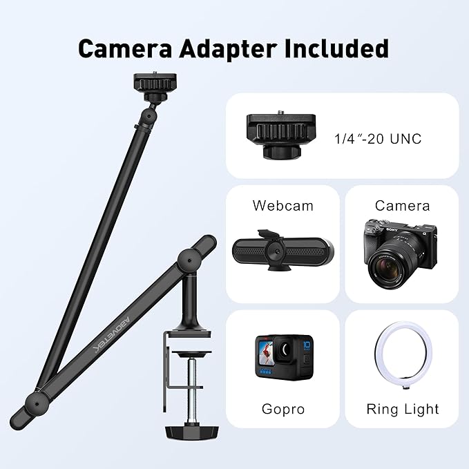 AboveTEK Tablet Stand Holder for Desk & Bed, Aluminum iPad Holder Arm with 360° Rotating Clamp, Adjustable Phone Stand Compatible with 4.7"-13.5" iPad Pro/Air/Mini, iPhone, Galaxy Tab- Black