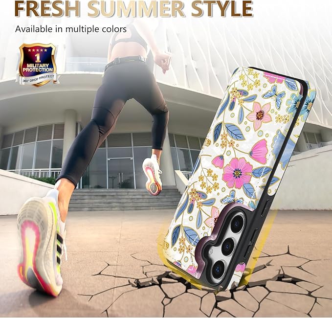 NNH Compatible with Samsung Galaxy S25 Wallet Case with RFID Blocking Card Slots Flip PU Leather Kickstand Double Magnetic Clasp Design Cover for Galaxy S25(6.2 inch-Colorful Butterfly Flowers)