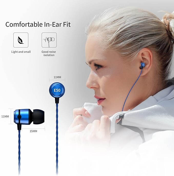 SoundMAGIC E50 Wired Earbuds No Microphone in Ear Monitor HiFi Earphones Noise Isolating Headphones Comfortable Fit Blue