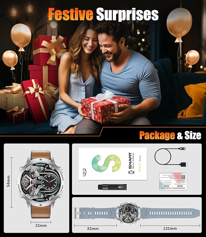 LIGE Smart Watches with 900mAh Battery,1.73" AMOLED relojes para Hombres with Bluetooth Call,110+Sports Mode Tactical Fitness Watch/Heart Rate Sleep Health Monitor/Android iOS Smart Watch