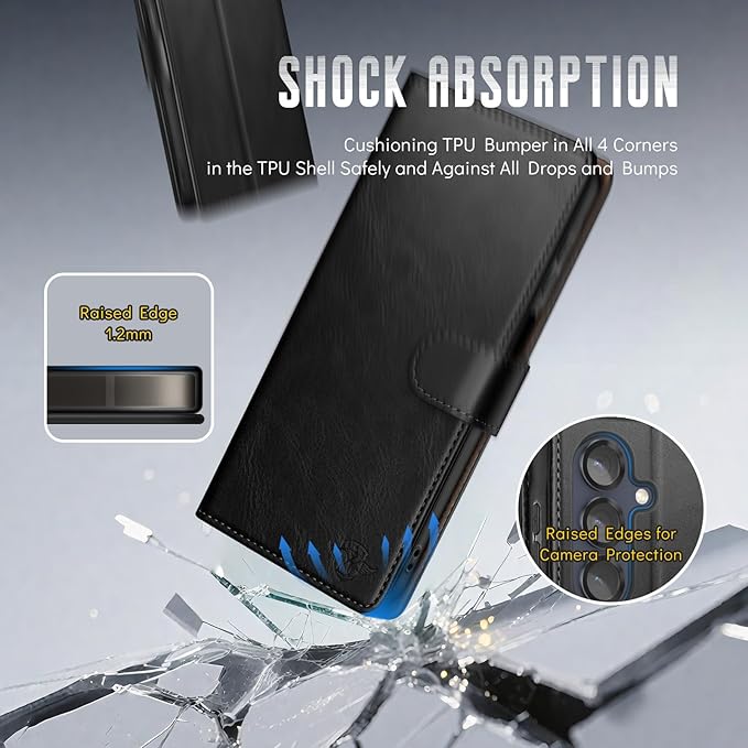 Wallet Case for Samsung Galaxy S25 5G Magnetic Flip Leather Folio Cover with RFID-Blocking Credit Card Holder, Women Men Protective Phone Case Compatible with Samsung S25, Black