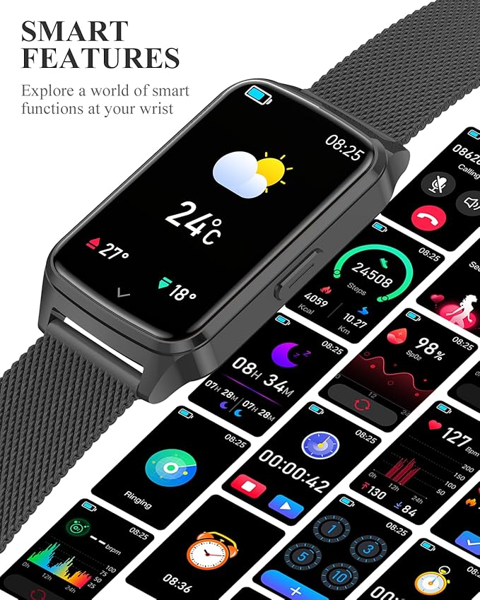 Fitness Tracker Watch for Women Men, Step Counter Compatible with iPhone Android, IP68 Waterproof Activity Tracker with Calorie and Sleep Monitor, 110+ Sports Modes Pedometer Smartwatch (Black, 1.57)
