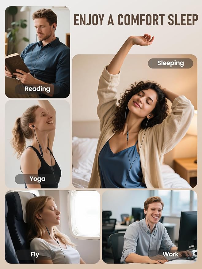 Hearprotek Sleep Earbuds, 3.5mm Lightweight Soft Noise Reduction Earbuds Wired with Mic and Volume Control